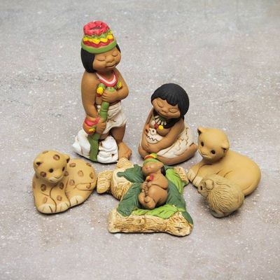 Alternate image for Handpainted Traditional Nativity Scene from Peru Set of 7 Born in the Amazon