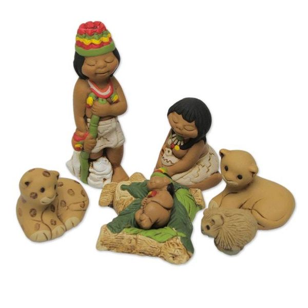 Alternate image for Handpainted Traditional Nativity Scene from Peru Set of 7 Born in the Amazon
