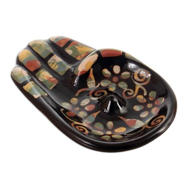 Alternate image for Colorful Handcrafted Hamsa Amulet Ceramic Incense Holder Colorful Hamsa