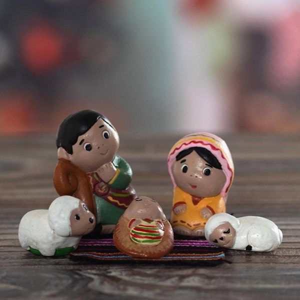 Alternate image for Small Handmade Nativity Scene 5 Pieces Blessed Night