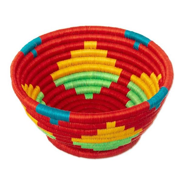 Alternate image for Red Natural Fiber Decorative Bowl with Geometric Motifs Guacamayas Summer