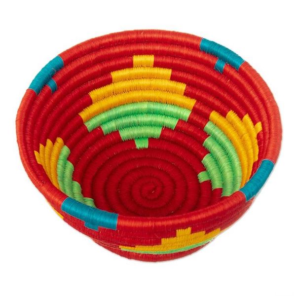 Alternate image for Red Natural Fiber Decorative Bowl with Geometric Motifs Guacamayas Summer