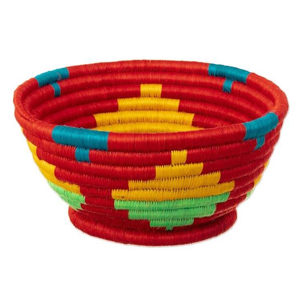 Alternate image for Red Natural Fiber Decorative Bowl with Geometric Motifs Guacamayas Summer