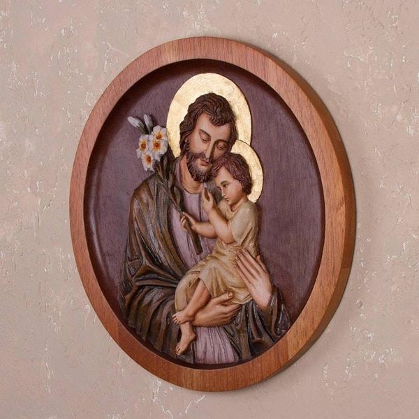 Alternate image for Cedar Wood Relief Panel of St. Joseph with Baby Jesus St. Joseph with the Baby Jesus