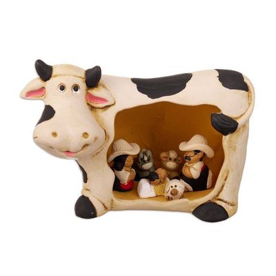 Alternate image for Cow Farm Christmas Nativity Scene Handcrafted from Ceramic Miracle of the Farm