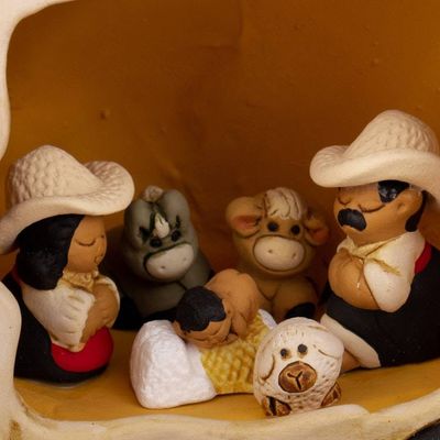 Alternate image for Cow Farm Christmas Nativity Scene Handcrafted from Ceramic Miracle of the Farm