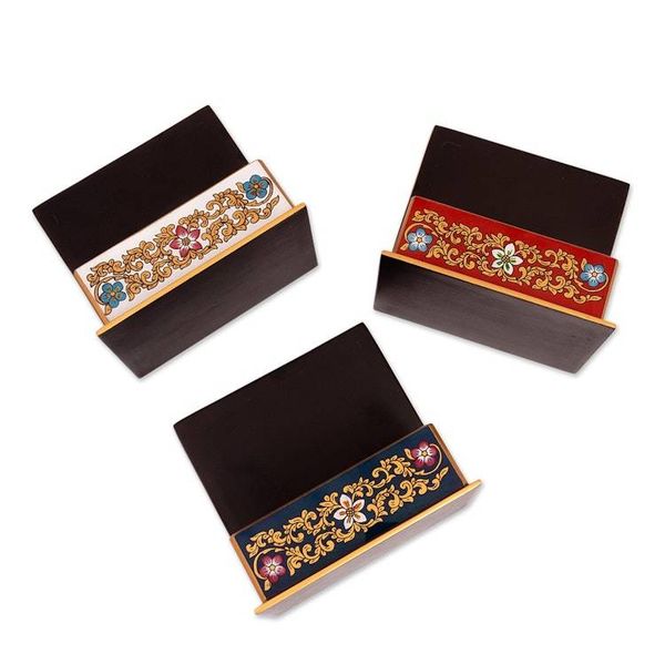Alternate image for Reverse Painted Glass Floral Decorative Box from Peru Fancy Florals
