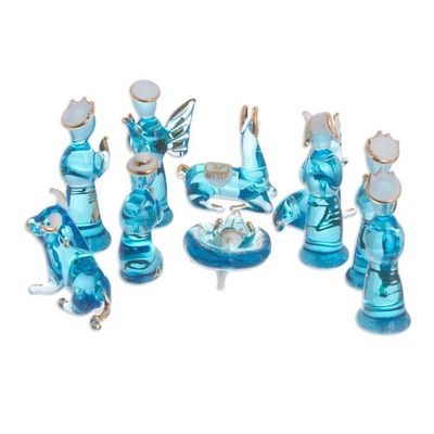Alternate image for Blue Gilded Glass Nativity Scene from Peru 12 Piece Andean Festivity in Blue