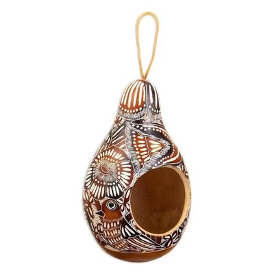 Alternate image for Handmade Dried Gourd Birdhouse with Andean and Bird Details Garden Chant