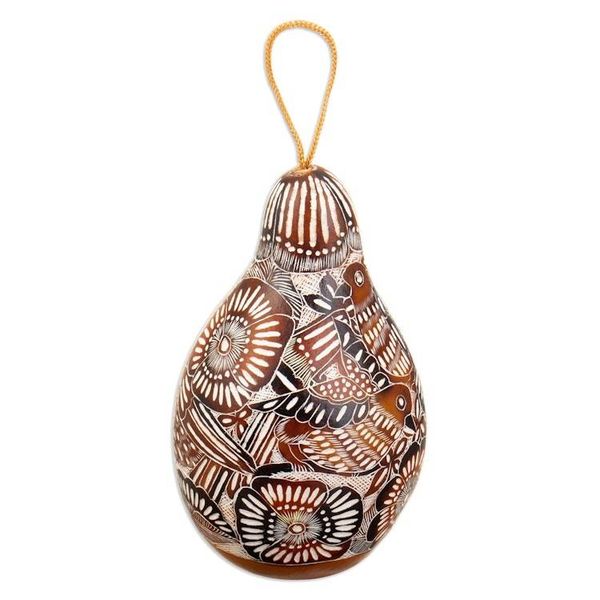 Alternate image for Handmade Dried Gourd Birdhouse with Andean and Bird Details Garden Chant