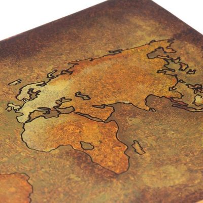 Alternate image for Golden World Map Reverse-Painted Glass Wood Decorative Box Cartographers Treasure