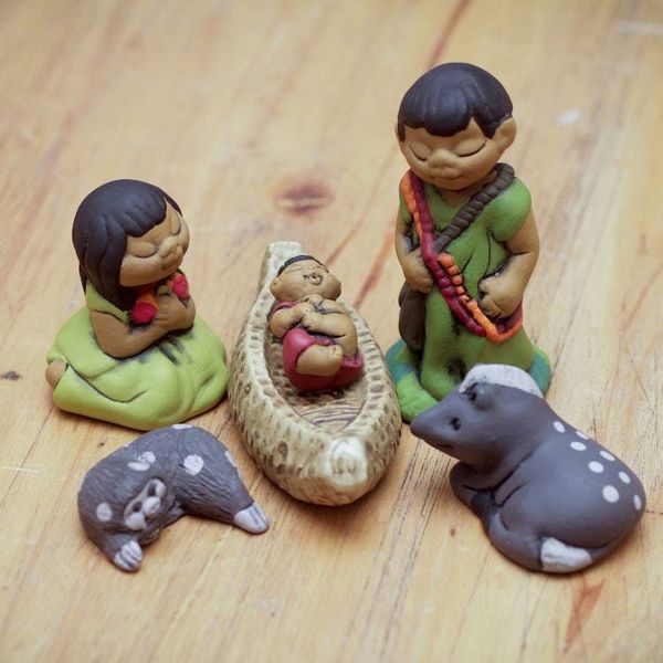 Alternate image for Handpainted Peruvian Amazon Ceramic Nativity Scene Figurines An Ashaninka Christmas