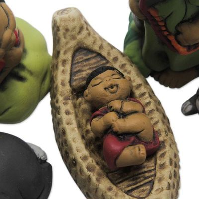 Alternate image for Handpainted Peruvian Amazon Ceramic Nativity Scene Figurines An Ashaninka Christmas