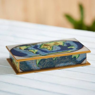 Alternate image for Map of the World Reverse-Painted Glass Wood Decorative Box World View