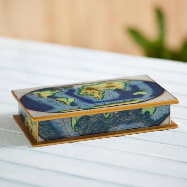 Alternate image for Map of the World Reverse-Painted Glass Wood Decorative Box World View