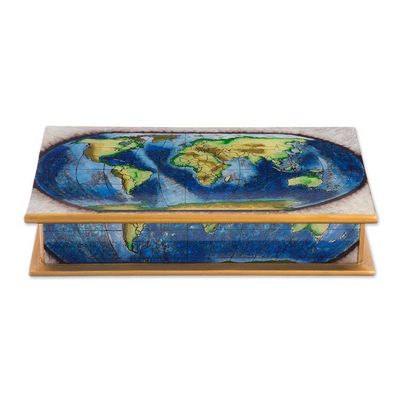 Alternate image for Map of the World Reverse-Painted Glass Wood Decorative Box World View