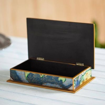 Alternate image for Map of the World Reverse-Painted Glass Wood Decorative Box World View