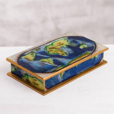 Alternate image for Map of the World Reverse-Painted Glass Wood Decorative Box World View