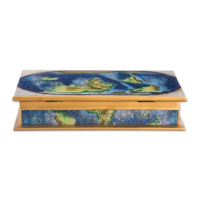 Alternate image for Map of the World Reverse-Painted Glass Wood Decorative Box World View