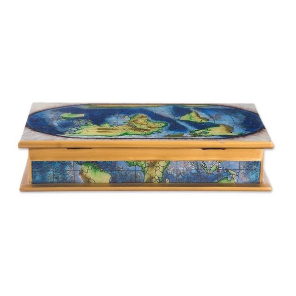 Alternate image for Map of the World Reverse-Painted Glass Wood Decorative Box World View