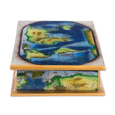 Alternate image for Map of the World Reverse-Painted Glass Wood Decorative Box World View