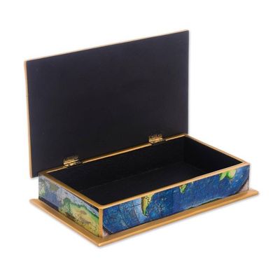 Alternate image for Map of the World Reverse-Painted Glass Wood Decorative Box World View