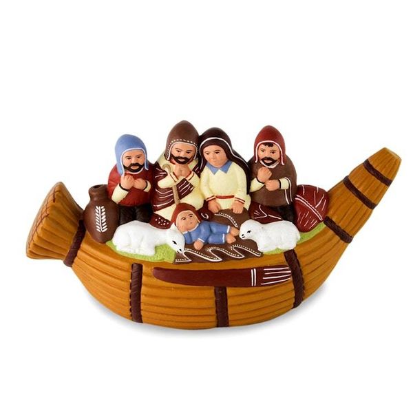 Alternate image for Artisan Crafted Ceramic Christmas Nativity Scene Christmas in a Reed Canoe