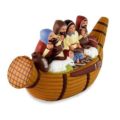 Alternate image for Artisan Crafted Ceramic Christmas Nativity Scene Christmas in a Reed Canoe