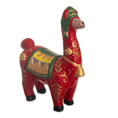 Alternate image for Hand Painted Holiday Llama Sculpture Holiday Llama in Red