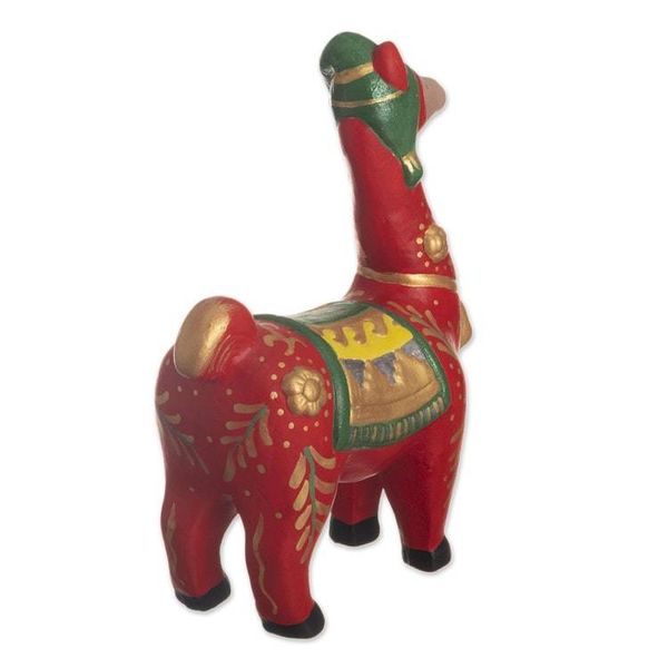 Alternate image for Hand Painted Holiday Llama Sculpture Holiday Llama in Red