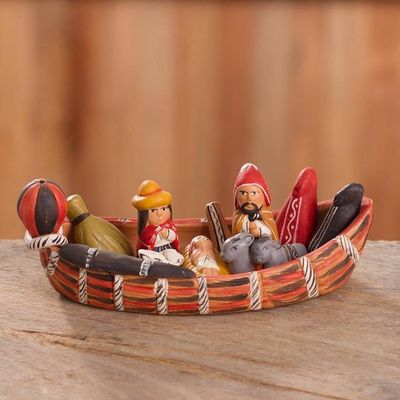 Primary image for Peruvian Nativity Scene Ceramic Sculpture Born in a Canoe