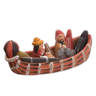 Alternate image for Peruvian Nativity Scene Ceramic Sculpture Born in a Canoe