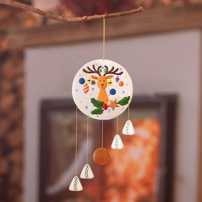 Alternate image for Christmas Reindeer Ceramic Wall Art Handcrafted in Peru Dreamy Rudolph