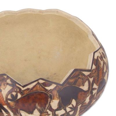Alternate image for Hand-Carved Gourd Decorative Box with Andean Pastoral Scene Mantaro Valley