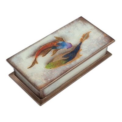 Alternate image for Fish Themed Reverse-Painted Glass Box Ocean Harmony in White