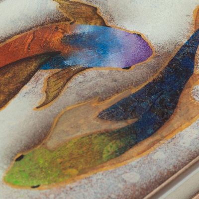Alternate image for Fish Themed Reverse-Painted Glass Box Ocean Harmony in White