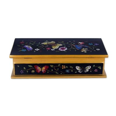 Alternate image for Reverse Painted Glass Butterfly Decorative Box in Black Glorious Butterflies in Black