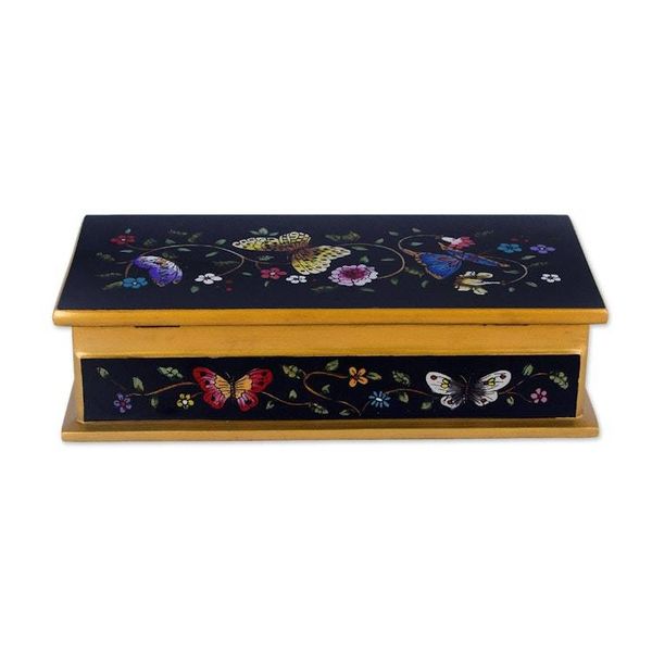 Alternate image for Reverse Painted Glass Butterfly Decorative Box in Black Glorious Butterflies in Black