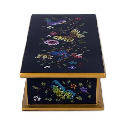 Alternate image for Reverse Painted Glass Butterfly Decorative Box in Black Glorious Butterflies in Black