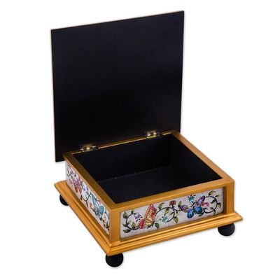 Alternate image for Butterflies on an Ivory Reverse Painted Glass Decorative Box Ivory Winter Butterflies
