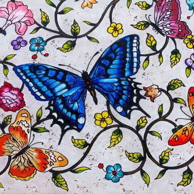 Alternate image for Butterflies on an Ivory Reverse Painted Glass Decorative Box Ivory Winter Butterflies