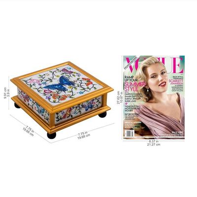 Alternate image for Butterflies on an Ivory Reverse Painted Glass Decorative Box Ivory Winter Butterflies