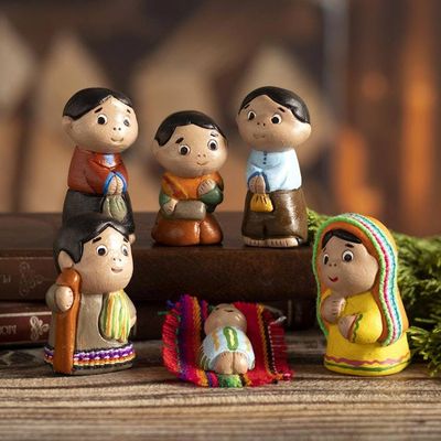 Alternate image for Hand Painted Ceramic Nativity Scene 6 Pieces Andes Nativity