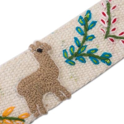 Alternate image for Llama Pattern Wool Headband in Alabaster from Peru Llama Procession