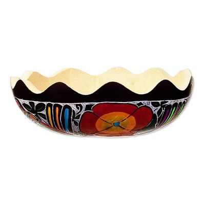 Alternate image for Hand-Painted and Carved Dried Gourd Catchall from Peru Sweet Spring Scent