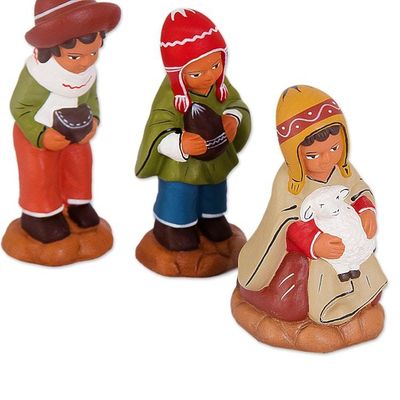 Alternate image for Ceramic Andean Nativity Scene with Llamas from Peru 8 Pcs Andean Birth