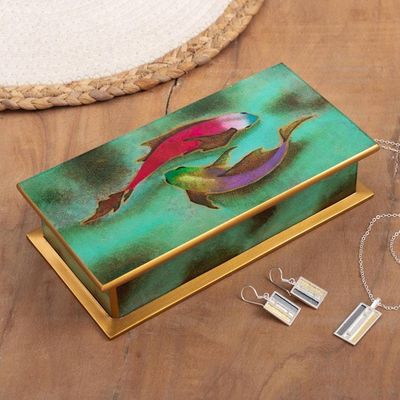 Primary image for Hand Painted Glass and Wood Decorative Box Ocean Harmony in Green