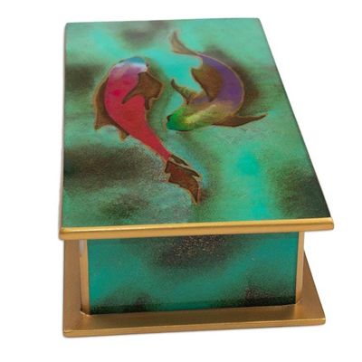 Alternate image for Hand Painted Glass and Wood Decorative Box Ocean Harmony in Green