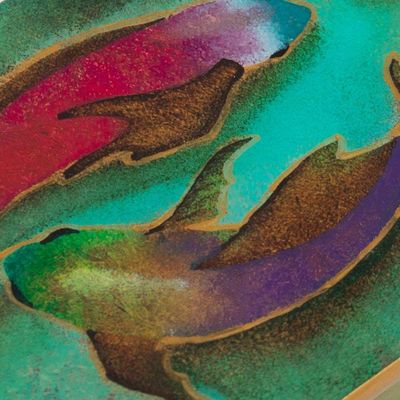 Alternate image for Hand Painted Glass and Wood Decorative Box Ocean Harmony in Green
