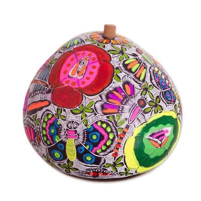 Alternate image for Floral and Butterfly Motif Gourd Decorative Jar from Peru Garden of the Butterflies